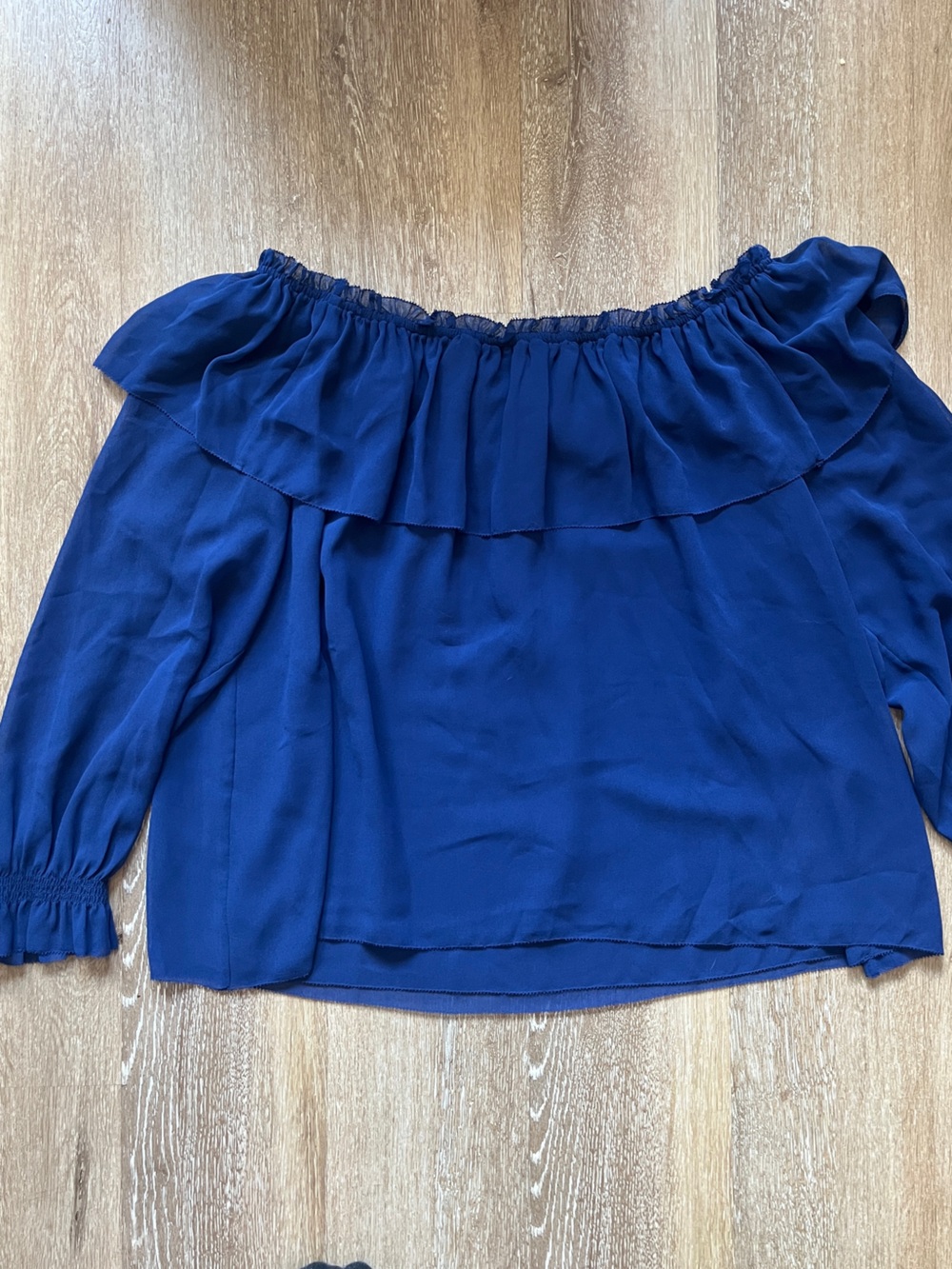 Aritzia Wilfred Royal Blue Off-the-Shoulder Ruffle Blouse